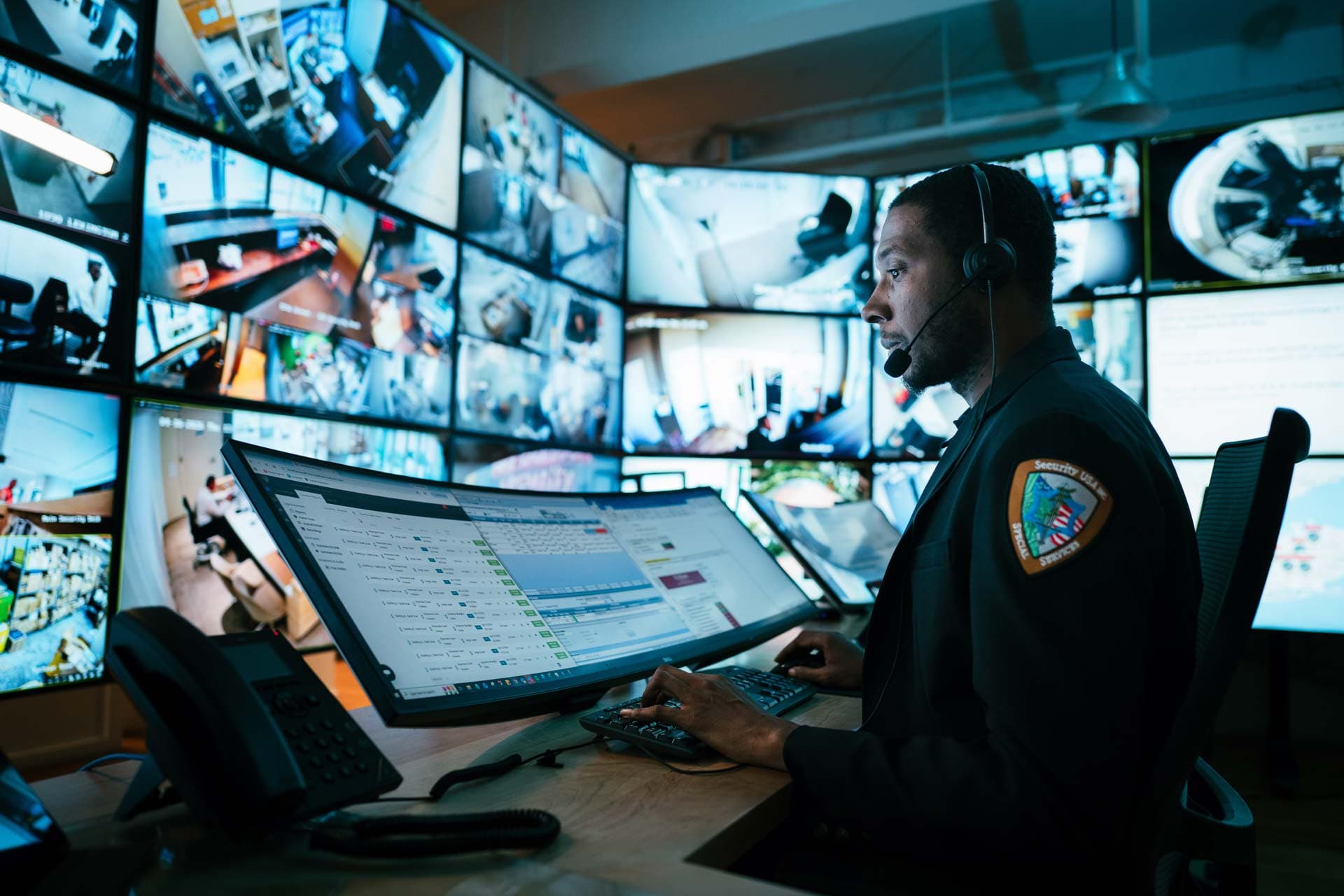 Image of a Security USA® office personnel monitoring in central command center.