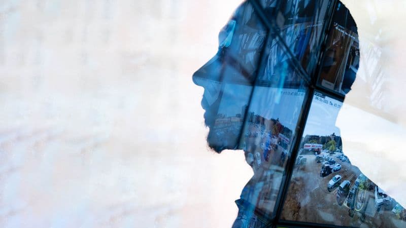 Image of guard with projection overlaid on top.
