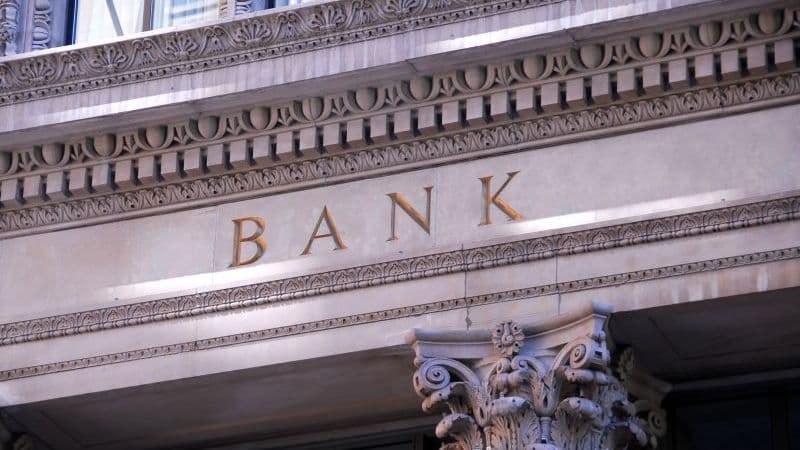 Image of an entrance to a bank.