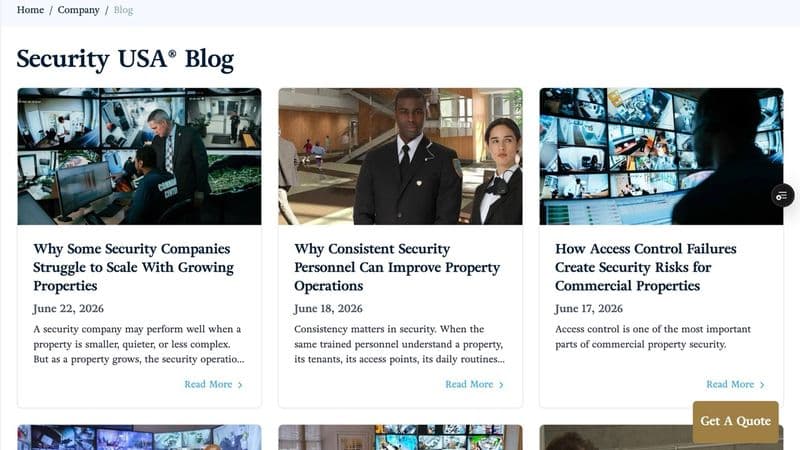 Screenshot of Security USA®'s blog index page.