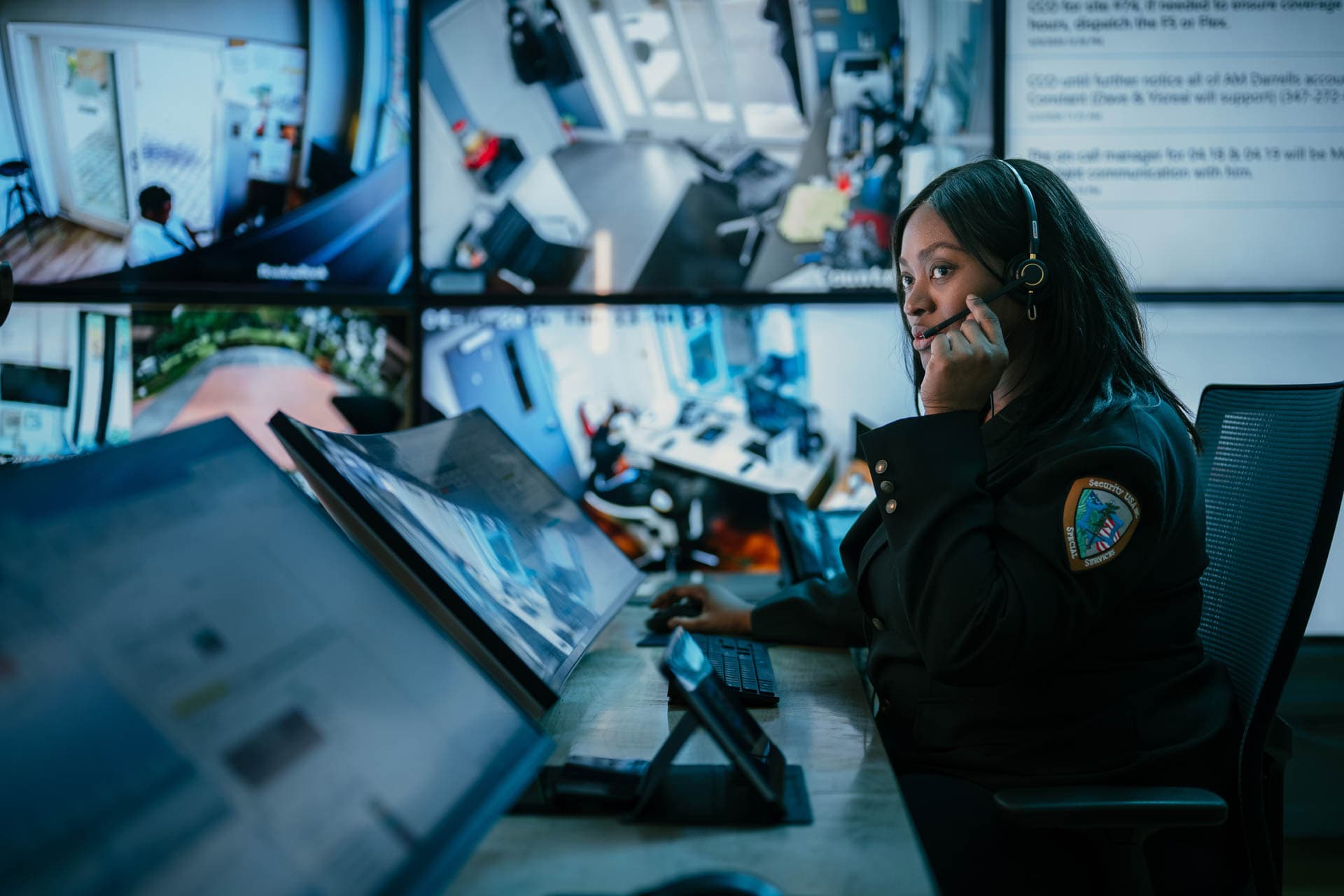 Image of a Security USA® guard monitoring in the command center.