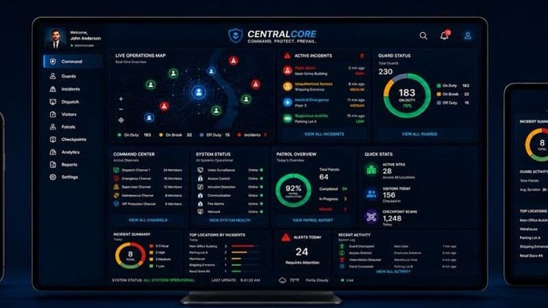 Image of screenshots of Security USA®'s guard management system CentralCore.