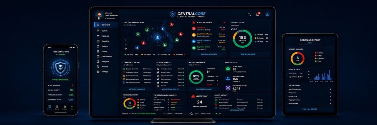 Image of screenshots of Security USA®'s guard management system CentralCore.