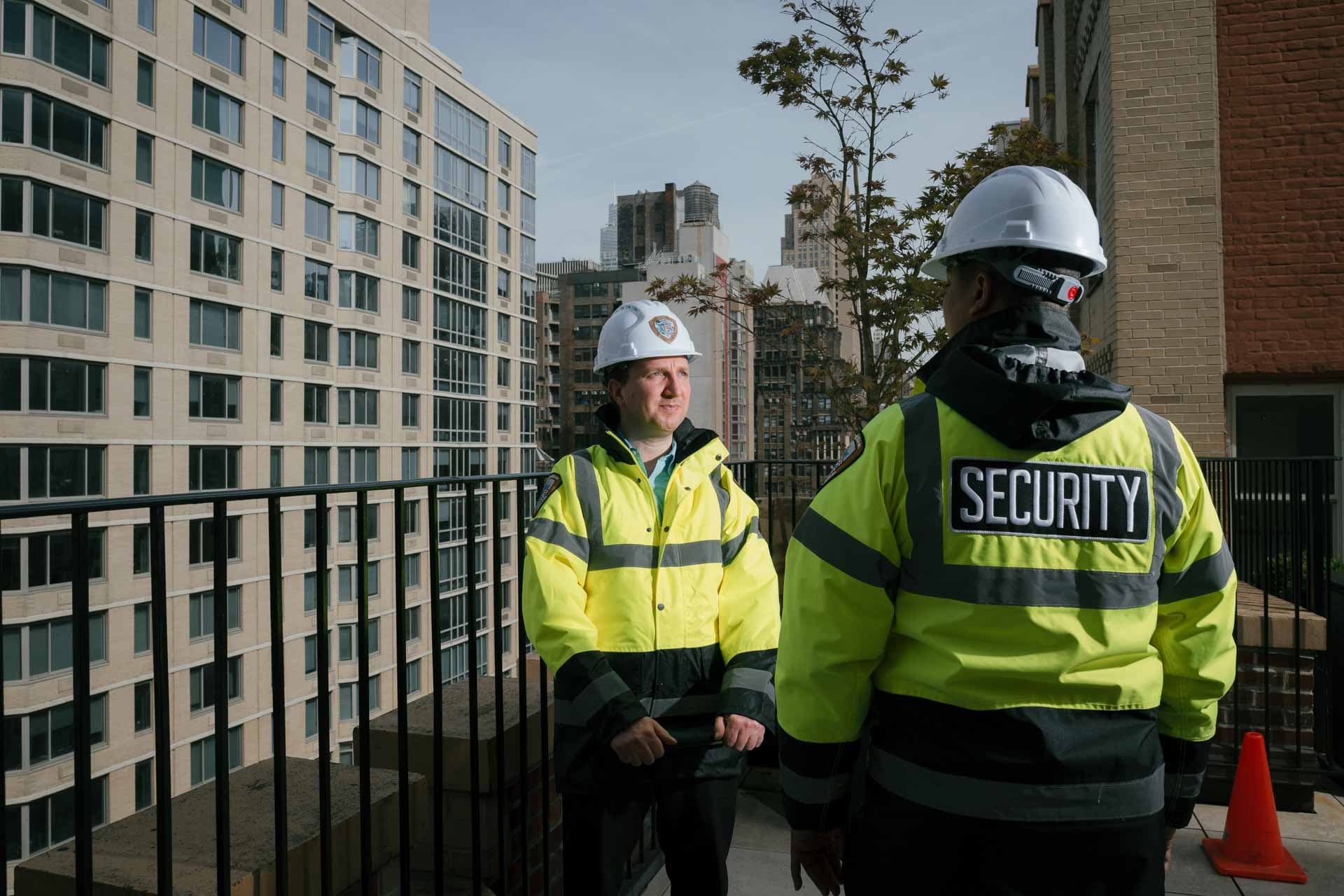 Construction workers at a secured site