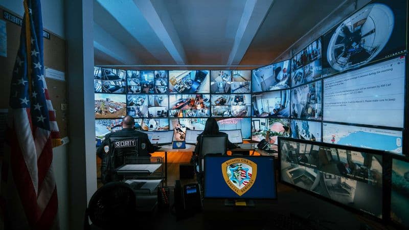 Live CCTV monitoring screens supporting Security USA® virtual doorman and remote access control