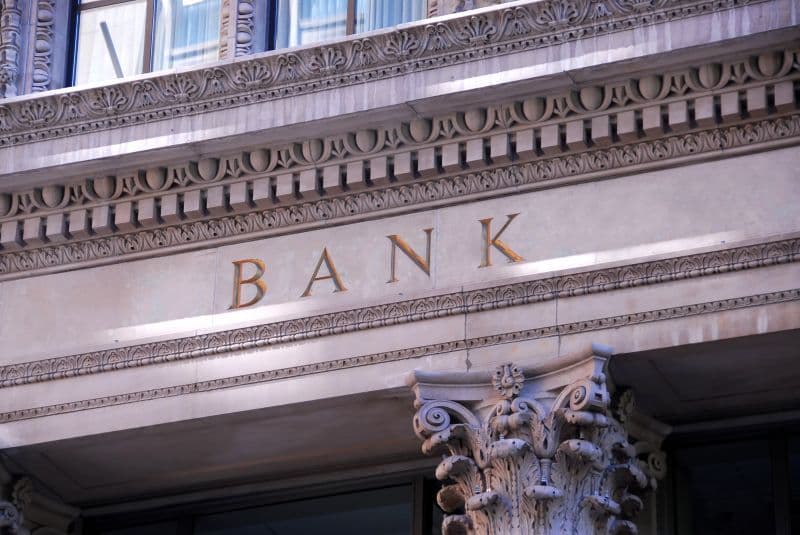Image of an entrance to a bank.