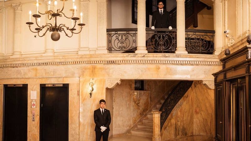 Security USA® white-glove attendants providing professional lobby coverage in a luxury residential building